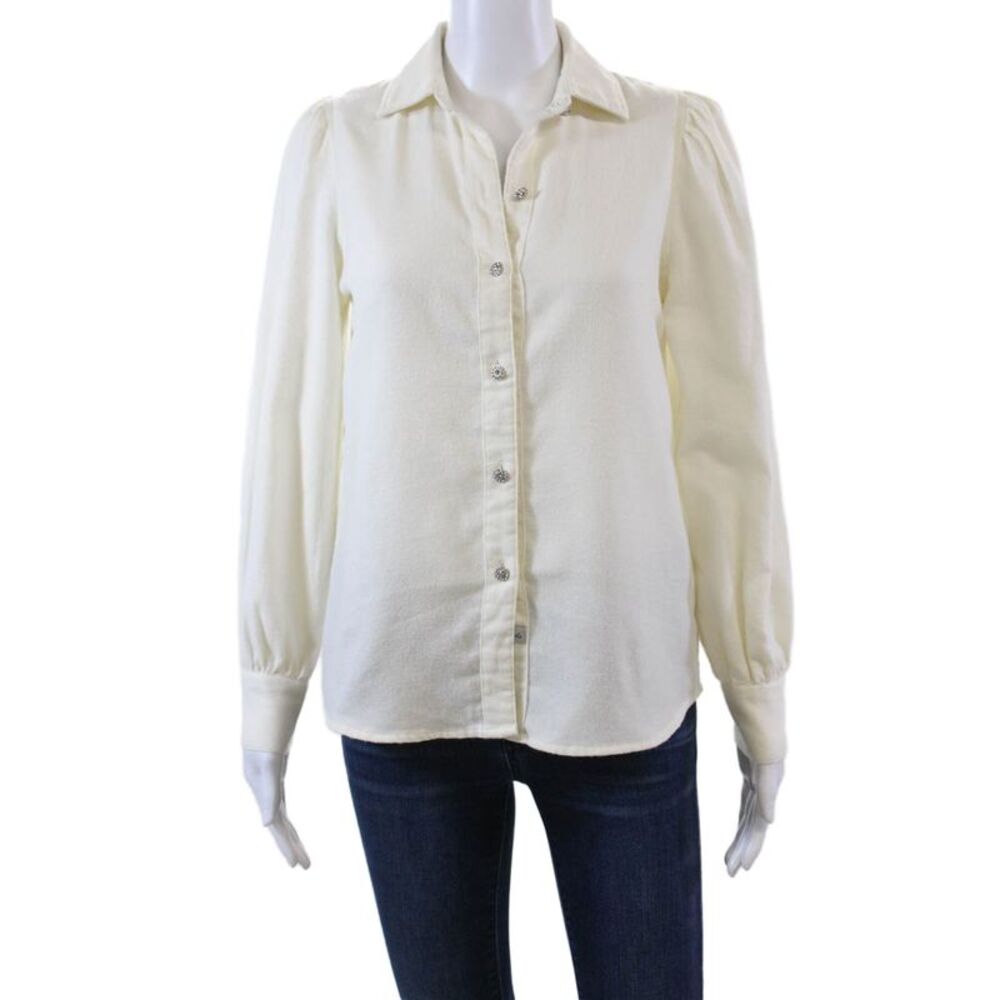 Rails Womens Long Sleeve Crystal Button Front Collared Shirt White Size 2XS